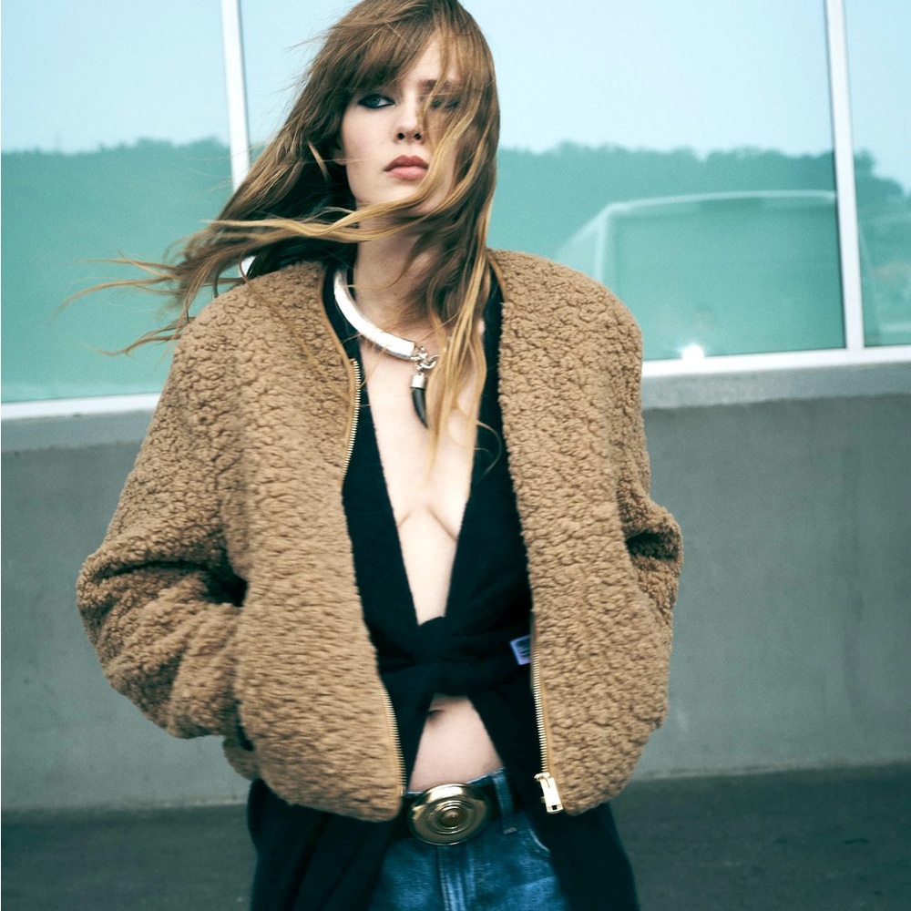 Zara Teddy Jacket in Camel Brown